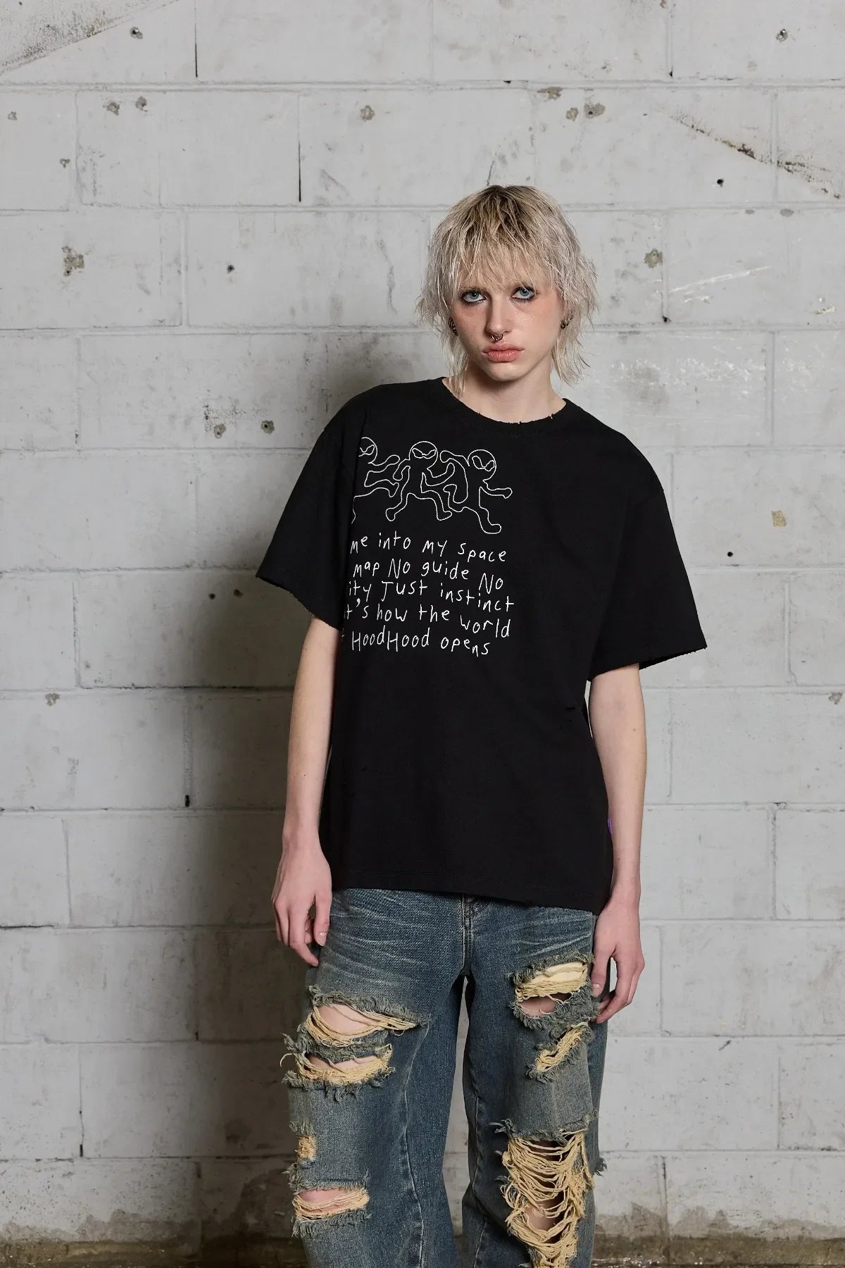 Three Alien Damage Half Sleeve T-shirt