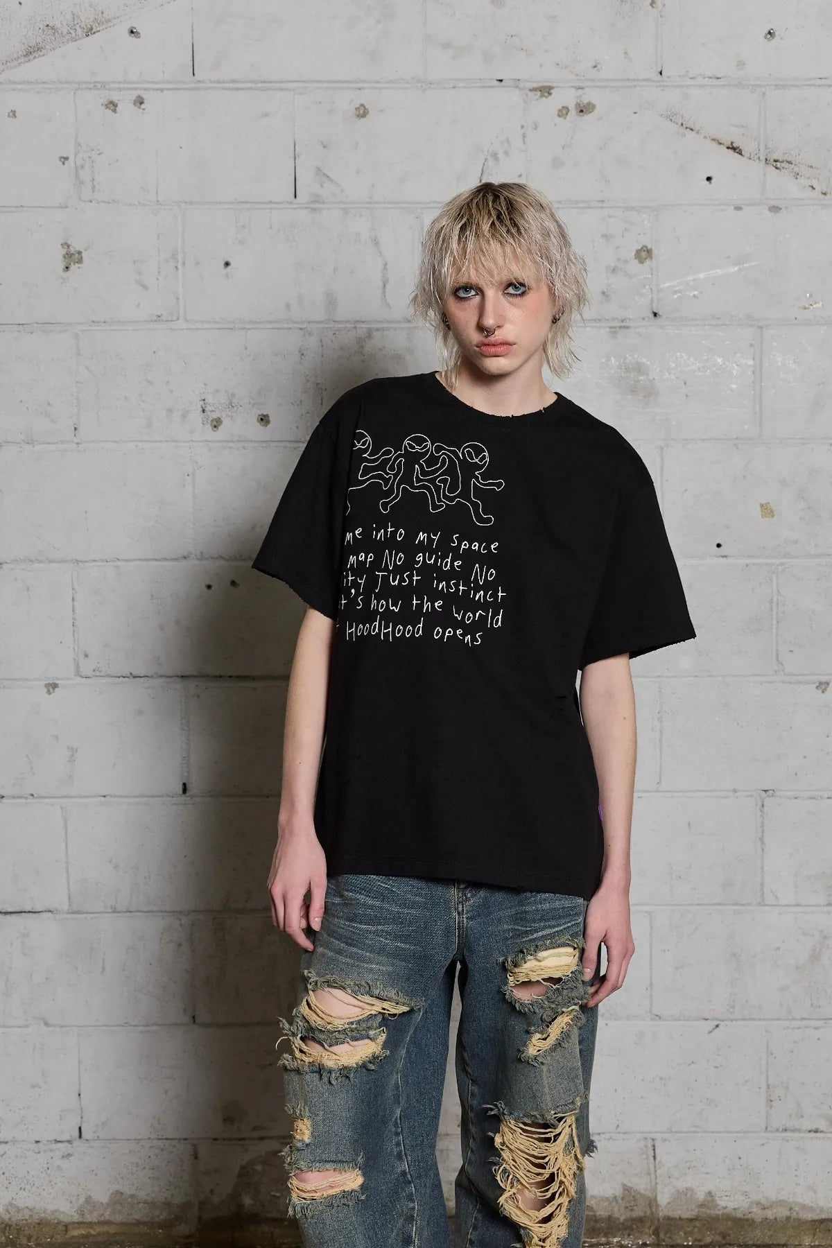 Three Alien Damage Half Sleeve T-shirt
