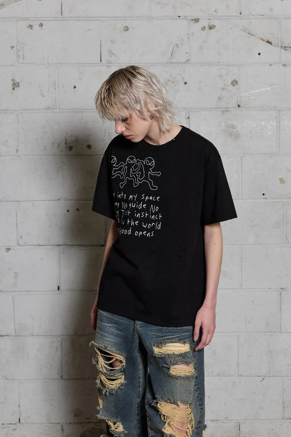 Three Alien Damage Half Sleeve T-shirt