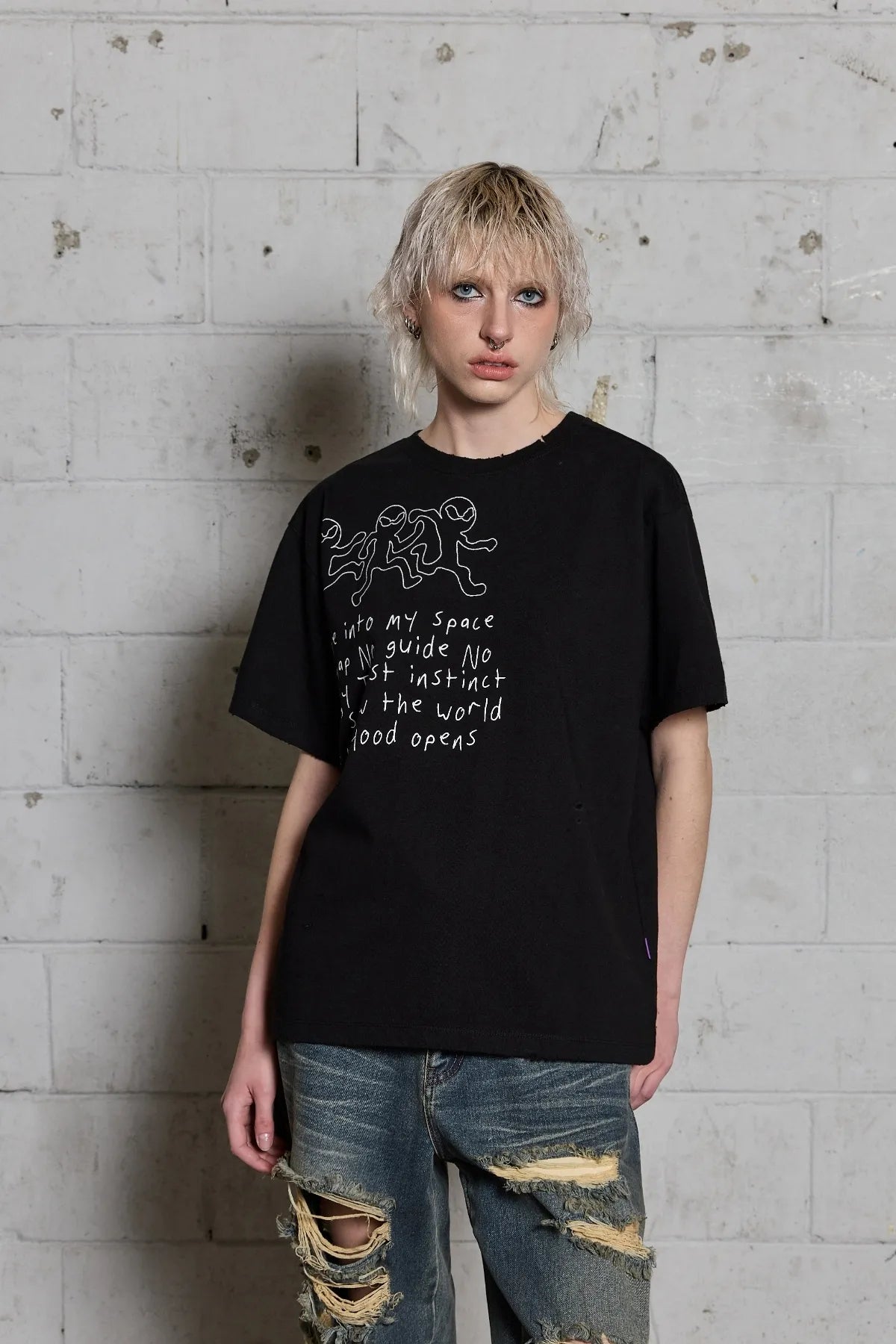 Three Alien Damage Half Sleeve T-shirt