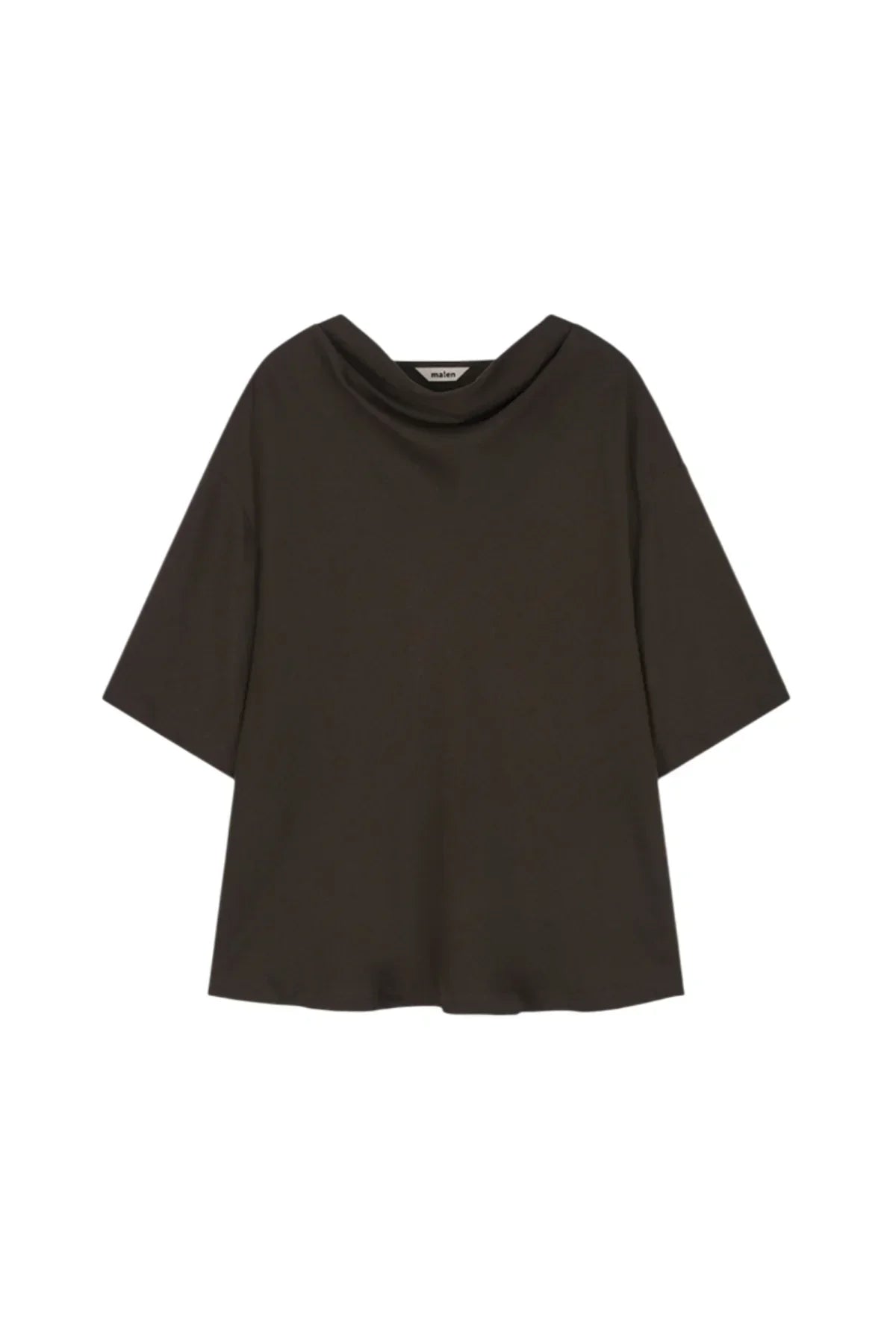 Unisex brown cowl neck short sleeve t-shirt on white background