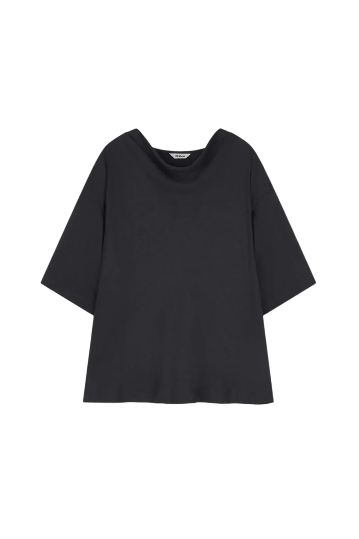 Black unisex cowl neck t-shirt with short sleeves on white background