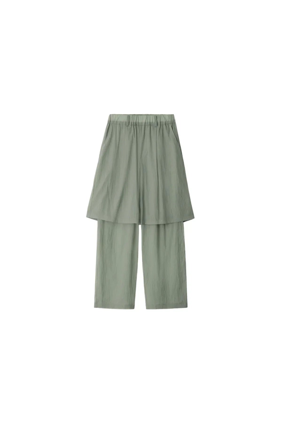 Unisex mint green layered see-through pants with elastic waistband on white background