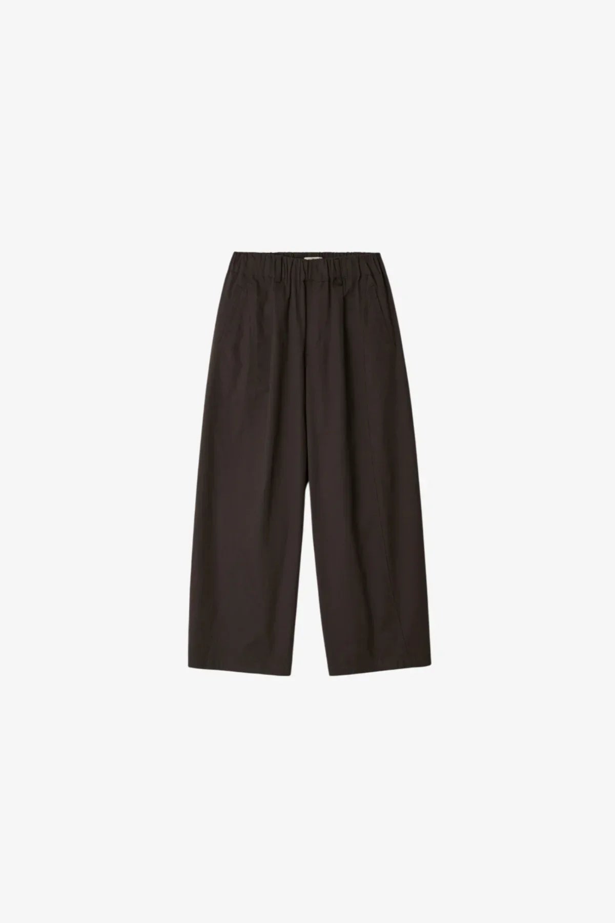 Unisex brown wide-leg pants with elastic waistband on white background