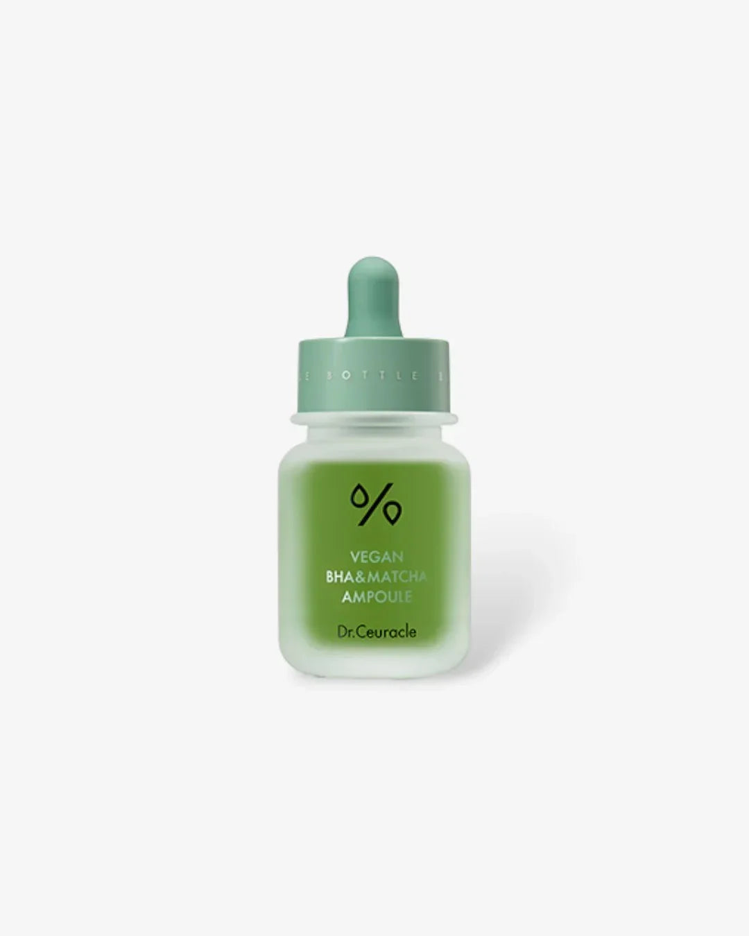 Dr. Ceuracle vegan BHA & matcha ampoule in green dropper bottle on white background