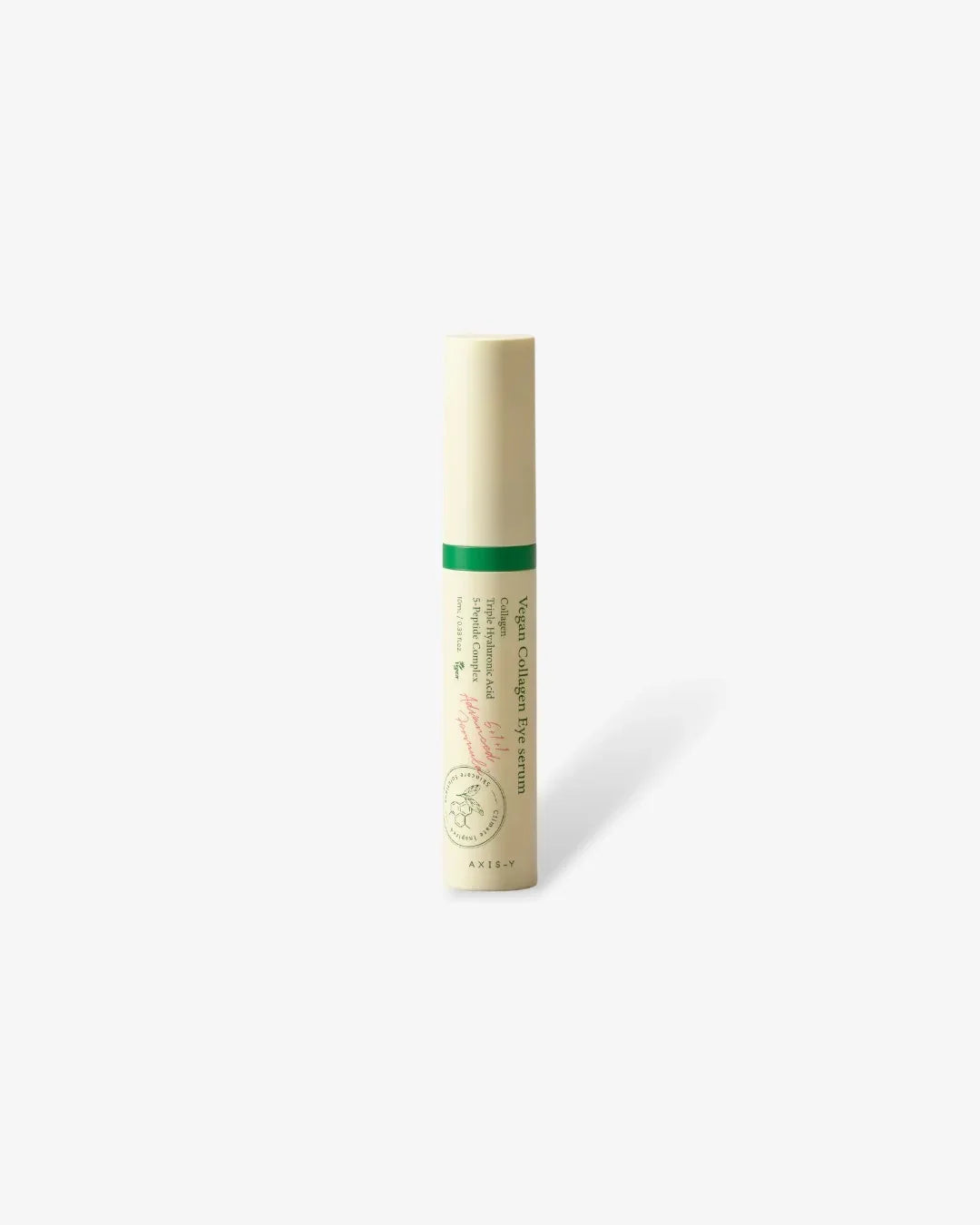 Vegan Collagen Eye Serum 10ml bottle with green and beige packaging on white background