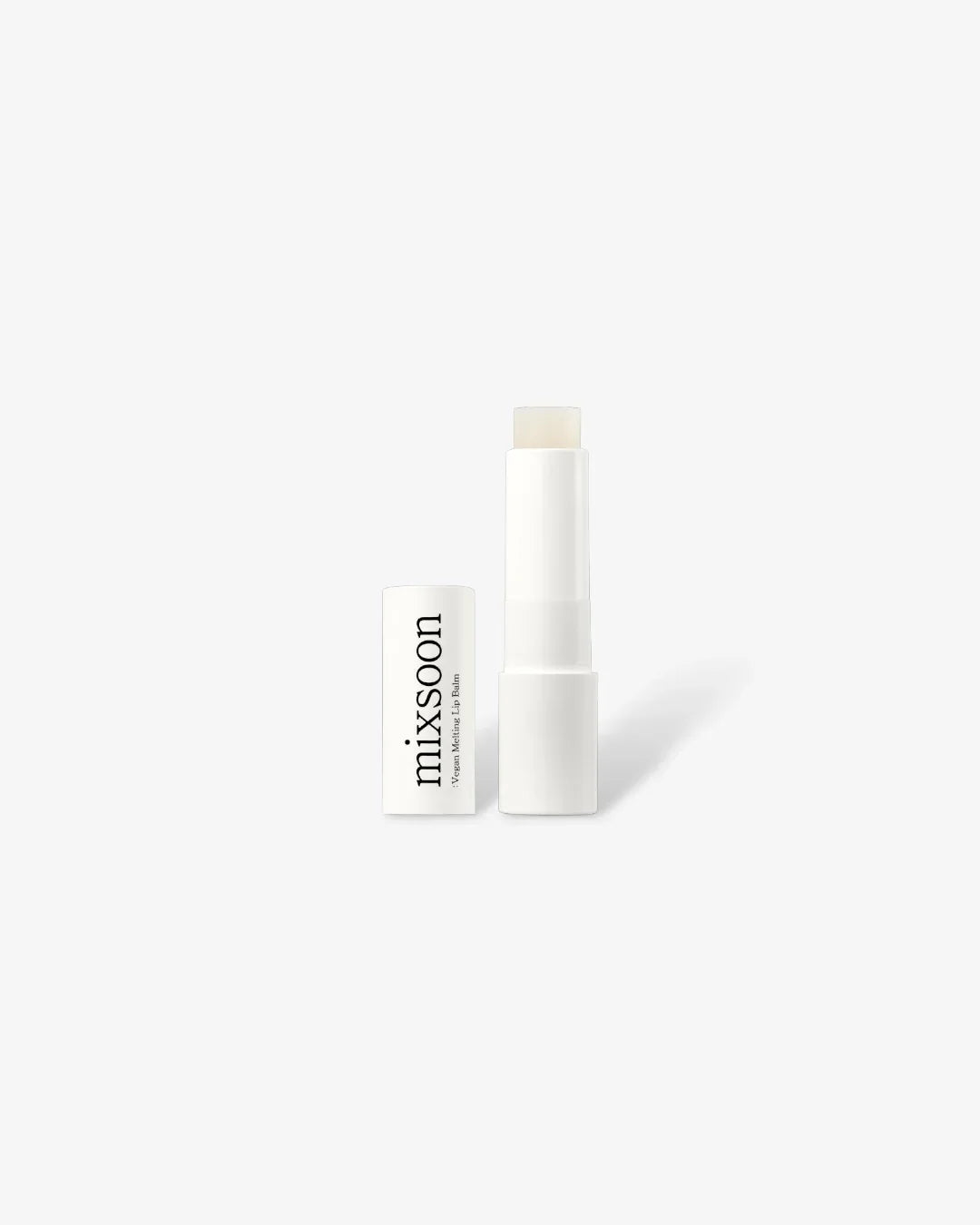Mixsoon vegan melting lip balm in white tube with cap on white background