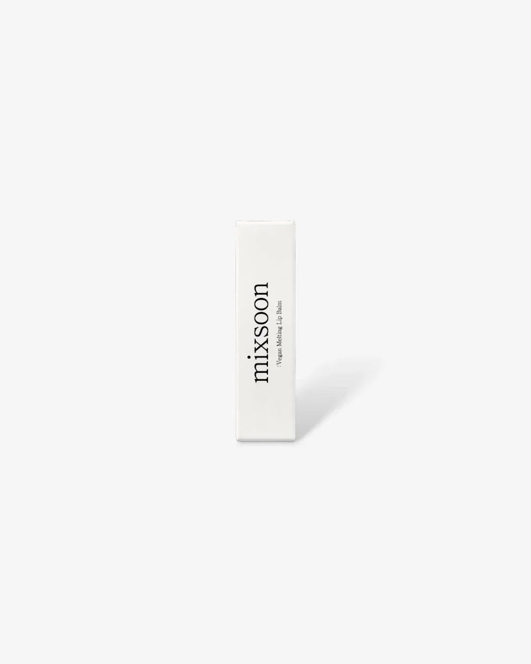 White rectangular box packaging of Mixsoon vegan melting lip balm on a white background