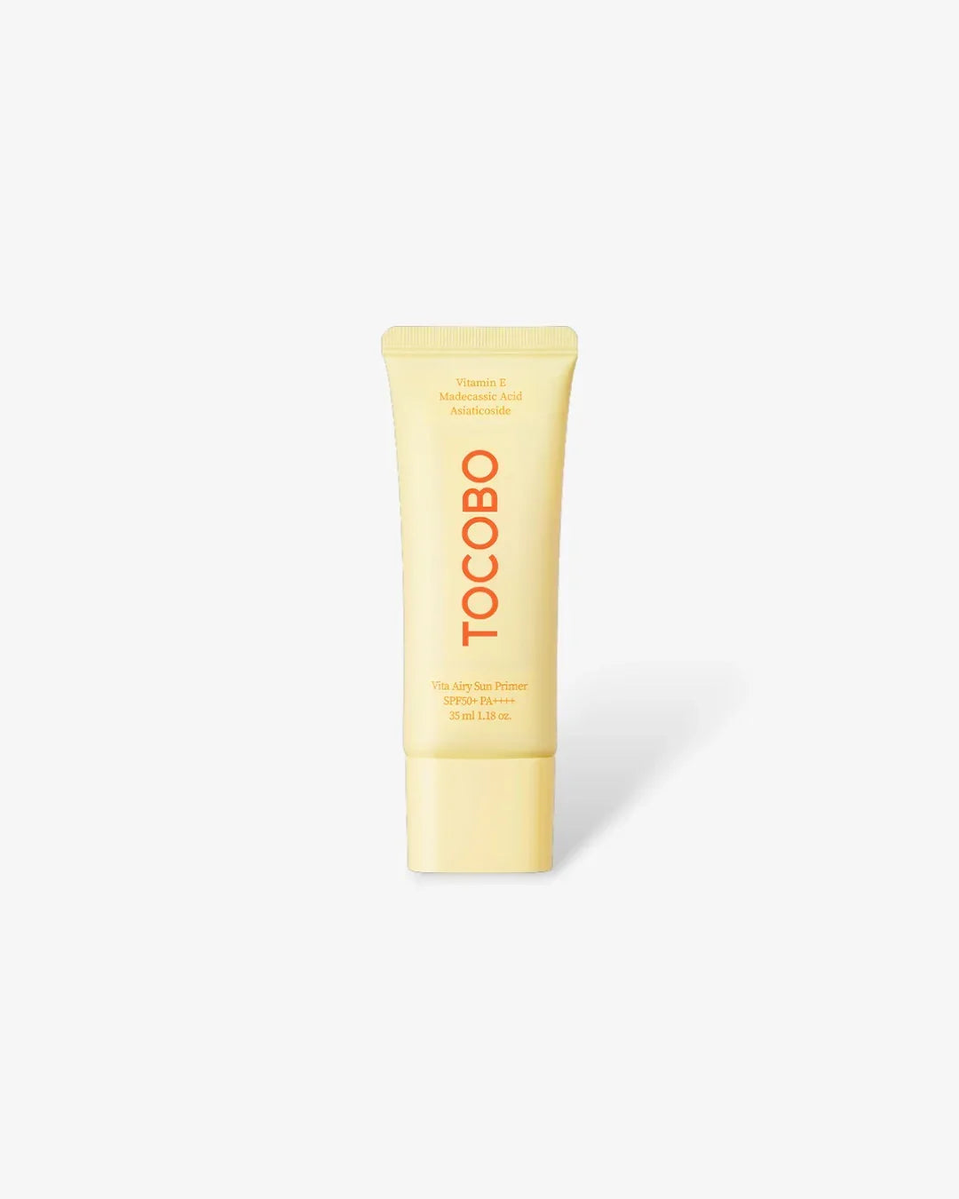 Tocobo Vita Airy Sun Primer SPF50+ PA+++ 35ml yellow sunscreen tube on white background