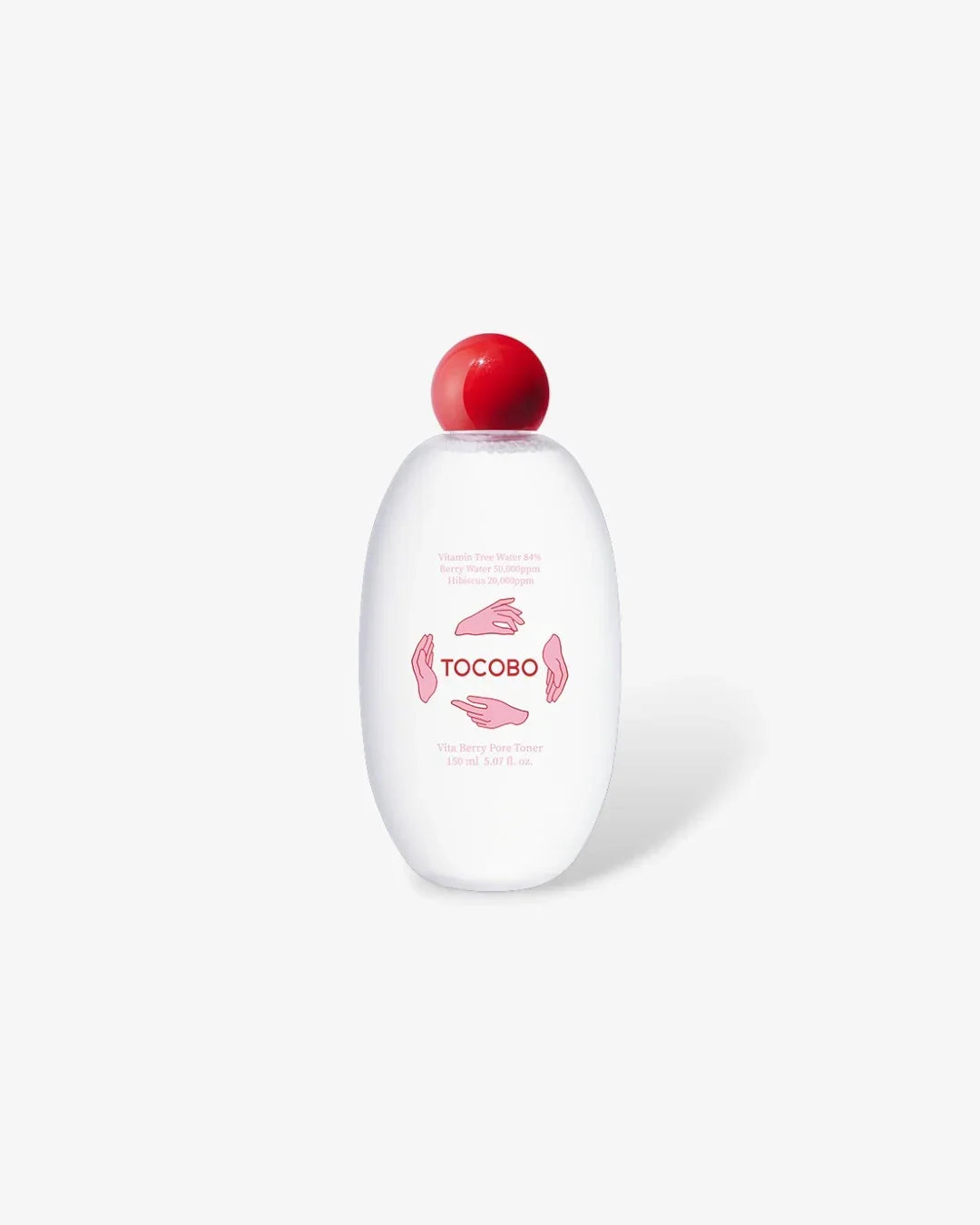 Tocobo Vita Berry Pore Toner bottle with red spherical cap and pink hand illustrations