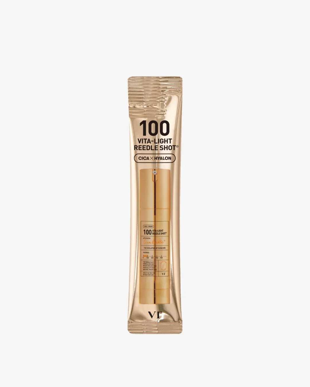VT 100 Vita-Light Reedle Shot skincare ampoule with Cica and Hyalon in gold packaging