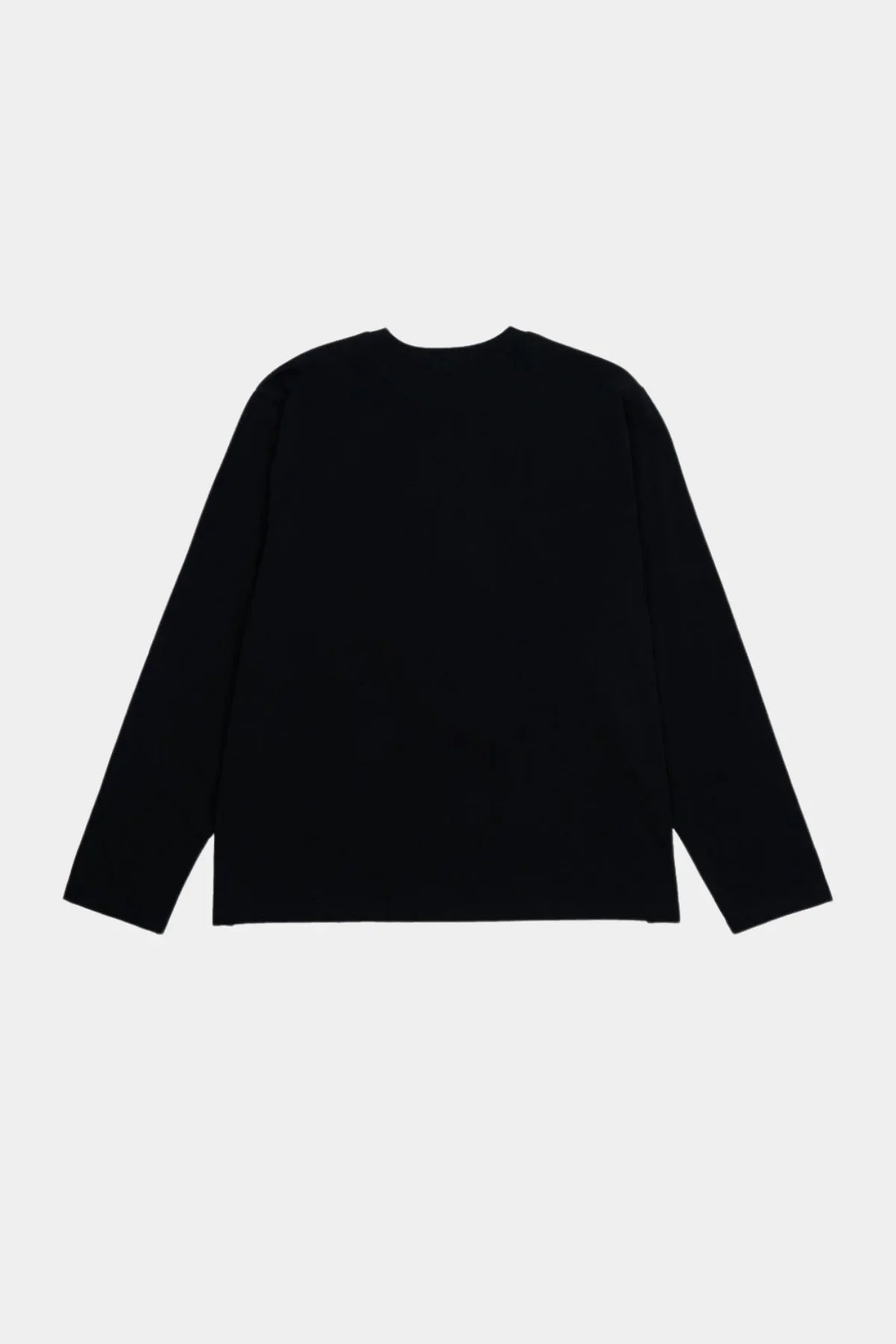 Plain black long sleeve shirt shown from the back on a white background