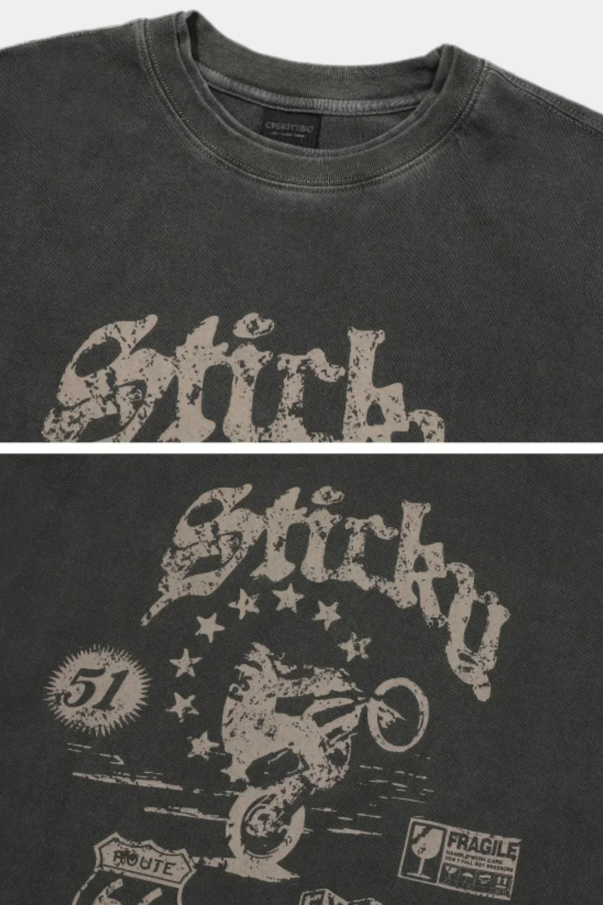 Smoke black long sleeve shirt with vintage distressed biker graphic and text details