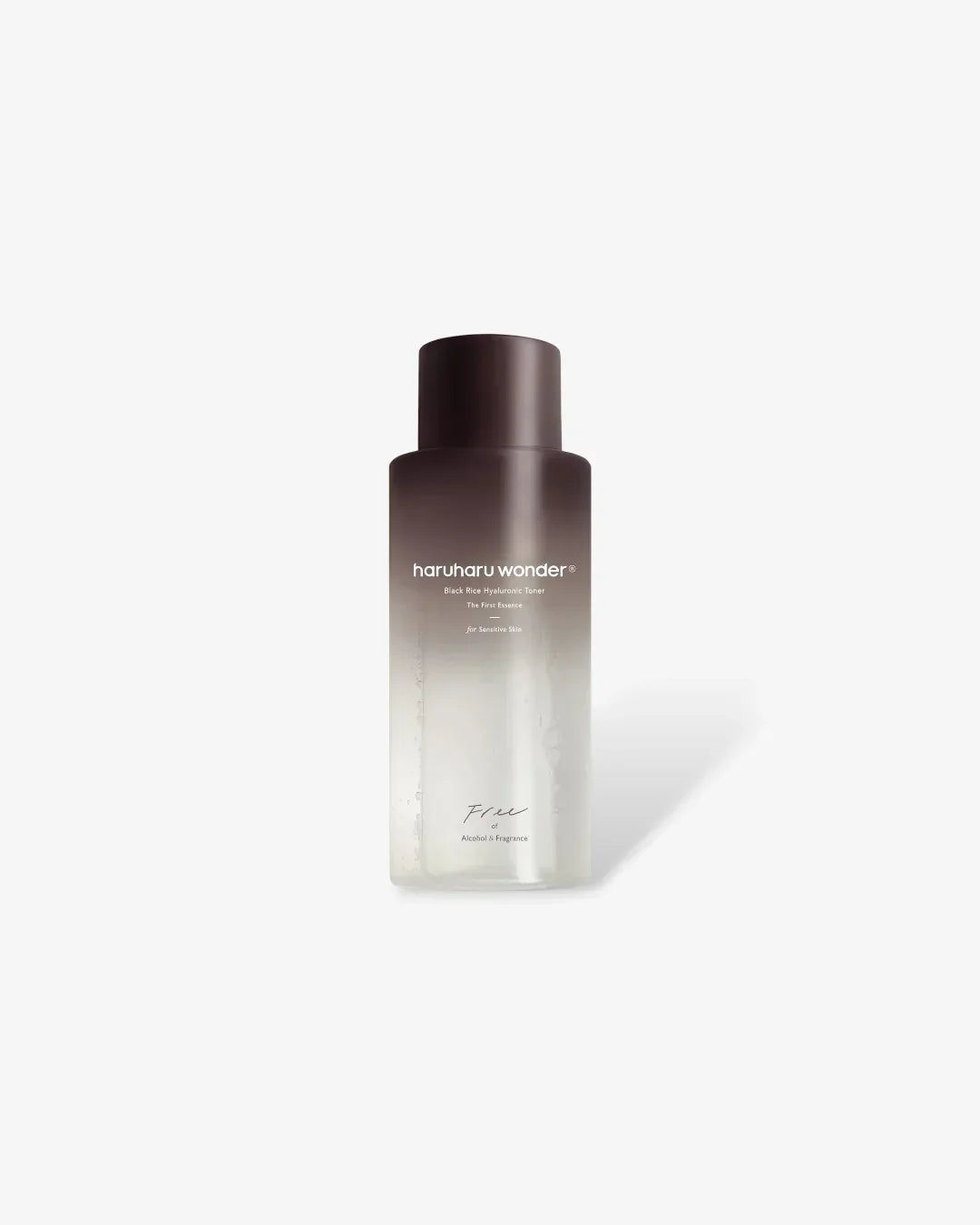Haruharu Wonder Black Rice Hyaluronic Toner bottle with gradient black to clear design on white background