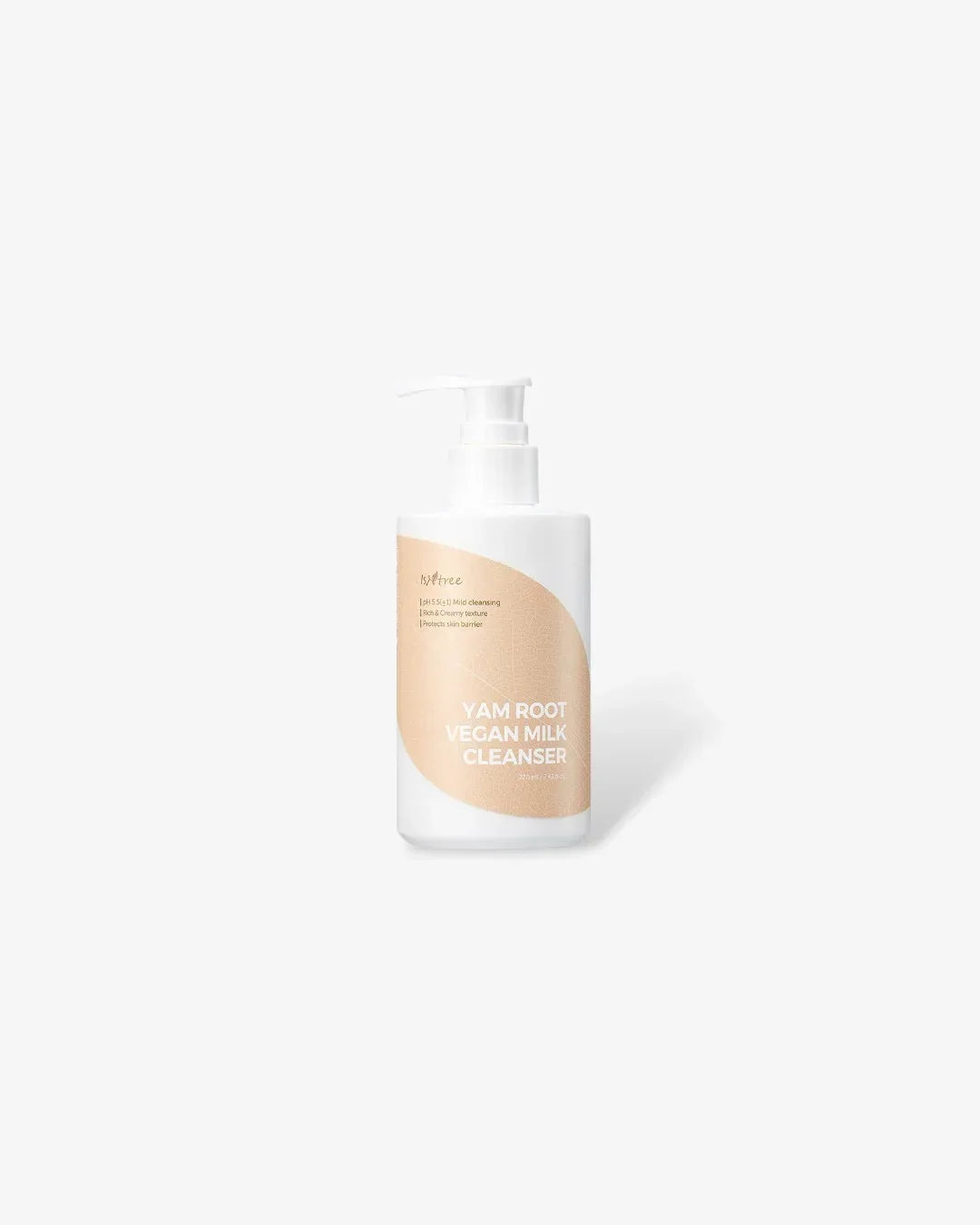 White pump bottle of Isntree Yam Root Vegan Milk Cleanser with beige label on white background