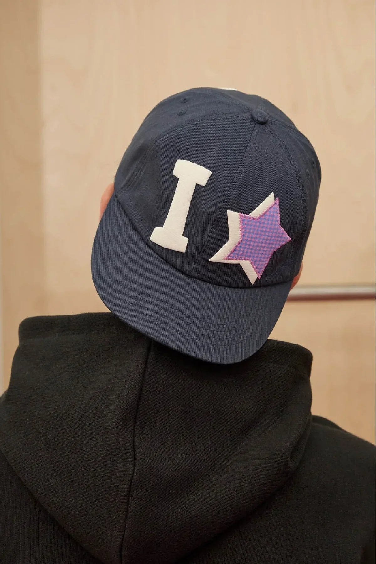 Navy ball cap with I and purple star applique, Korean streetwear from Malkn lifestyle store