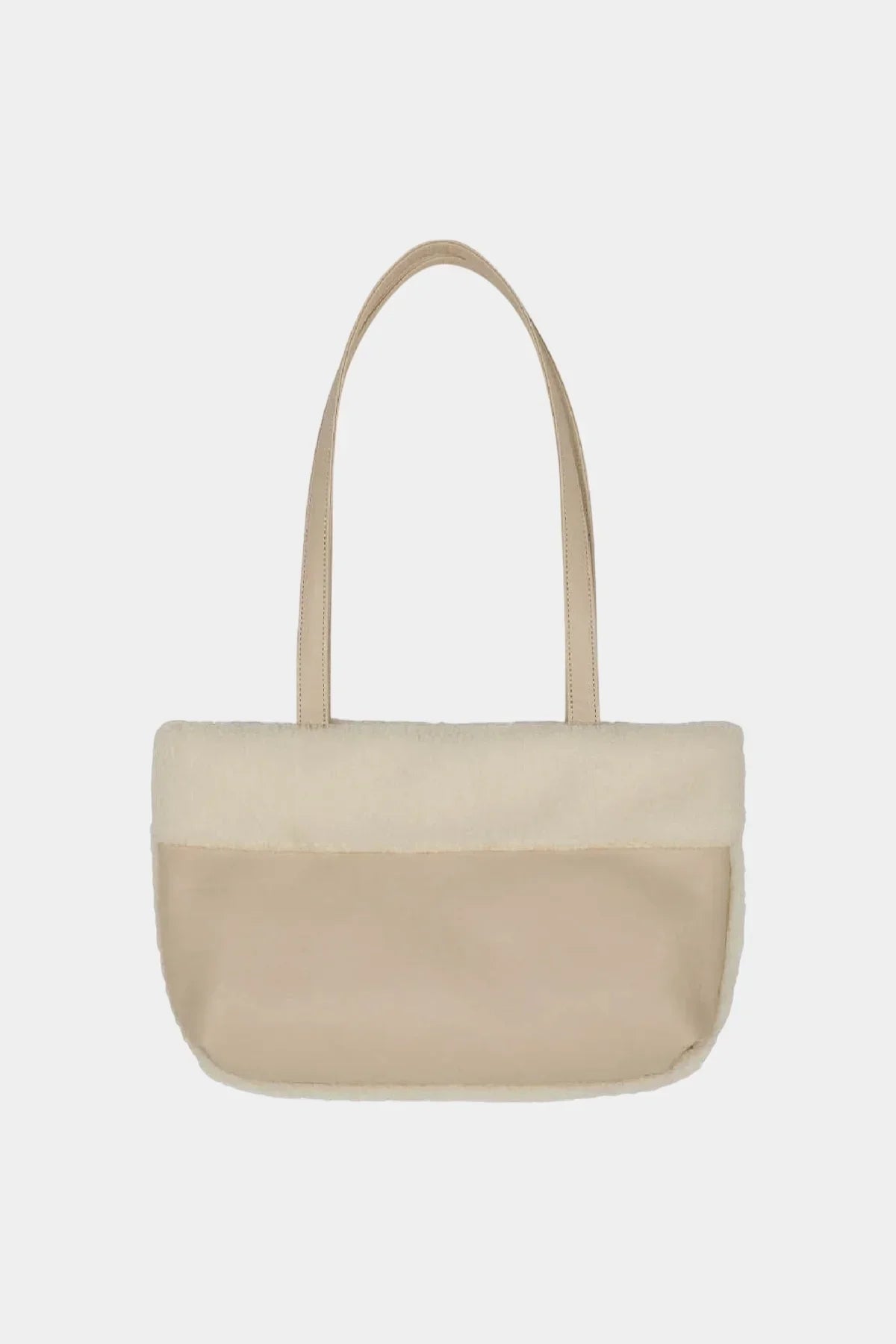 Ivory shoulder bag with beige leather and soft shearling texture, minimalist design