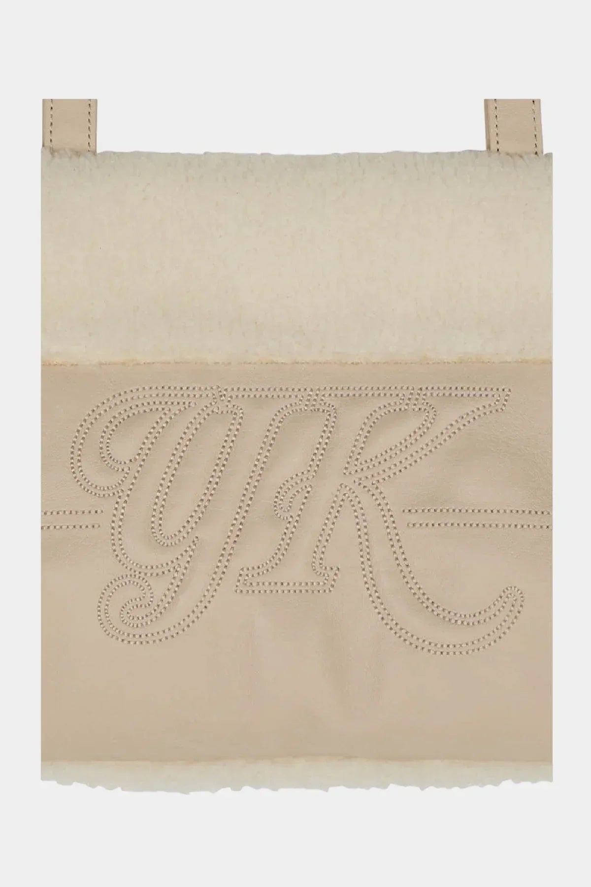 Ivory YK Mustang shoulder bag with stitched logo and shearling detail