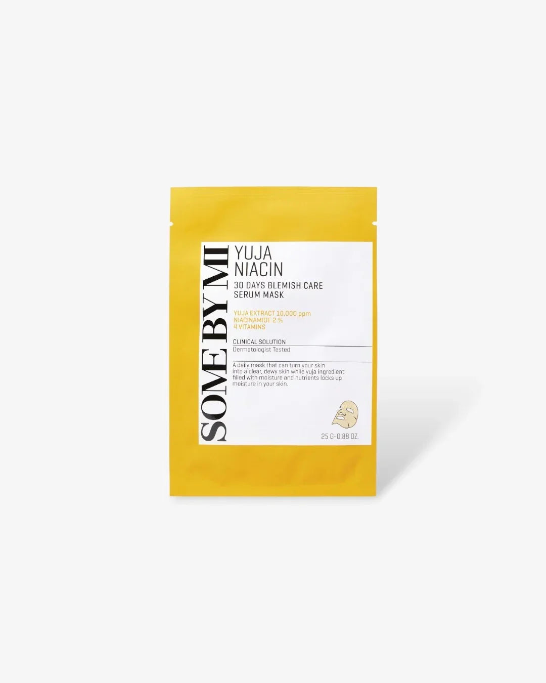 Some By Mi Yuja Niacin 30 Days Blemish Care Serum Mask yellow packaging on white background