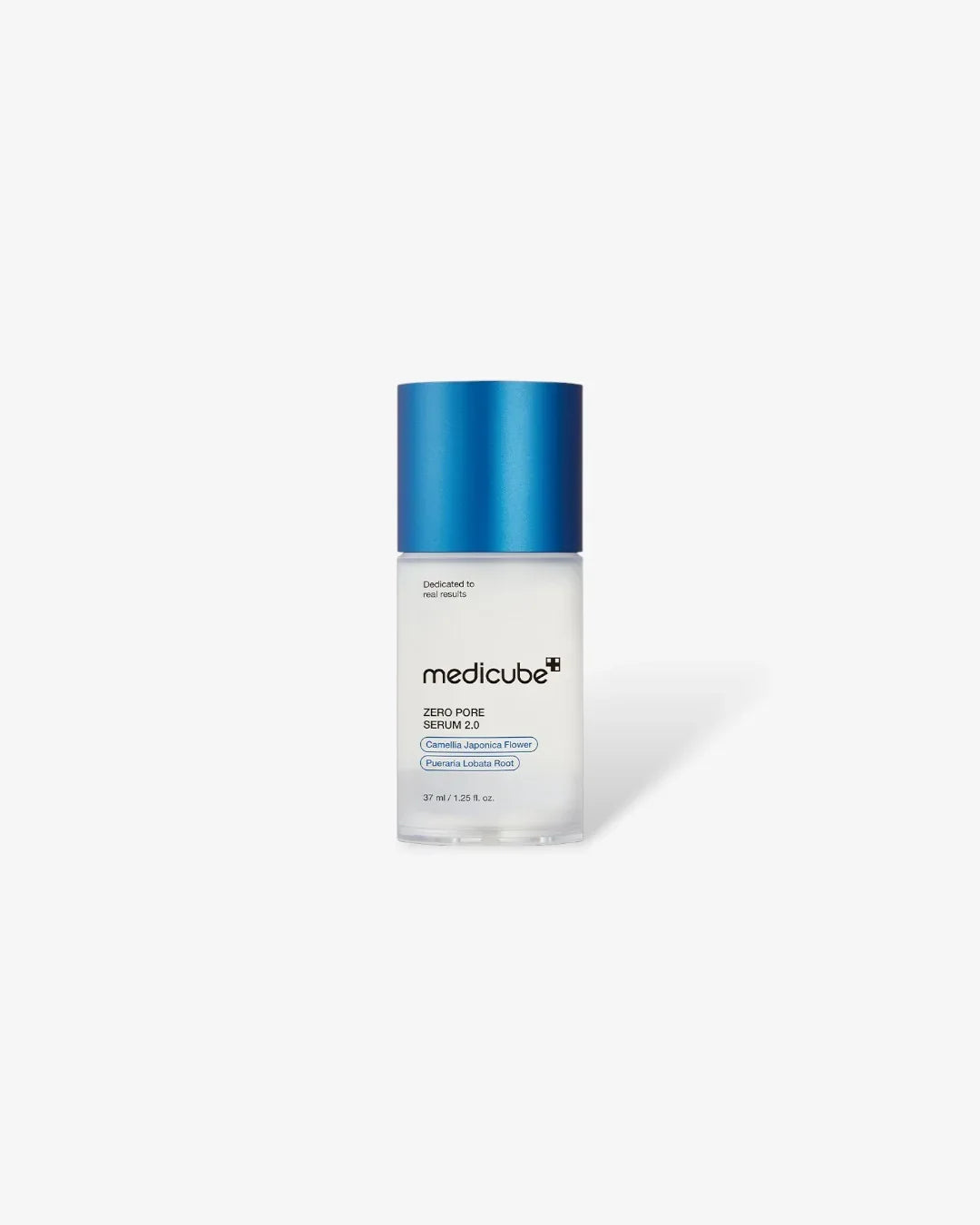Medicube Zero Pore Serum 2.0 bottle with blue cap on white background